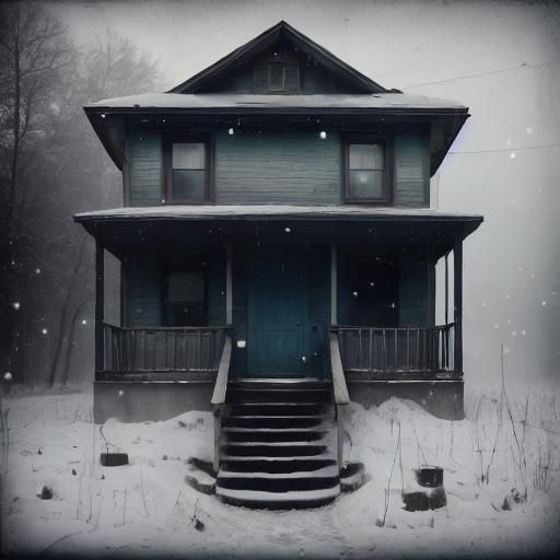 Empty Cabin in Snowy Woods: Black and White Film