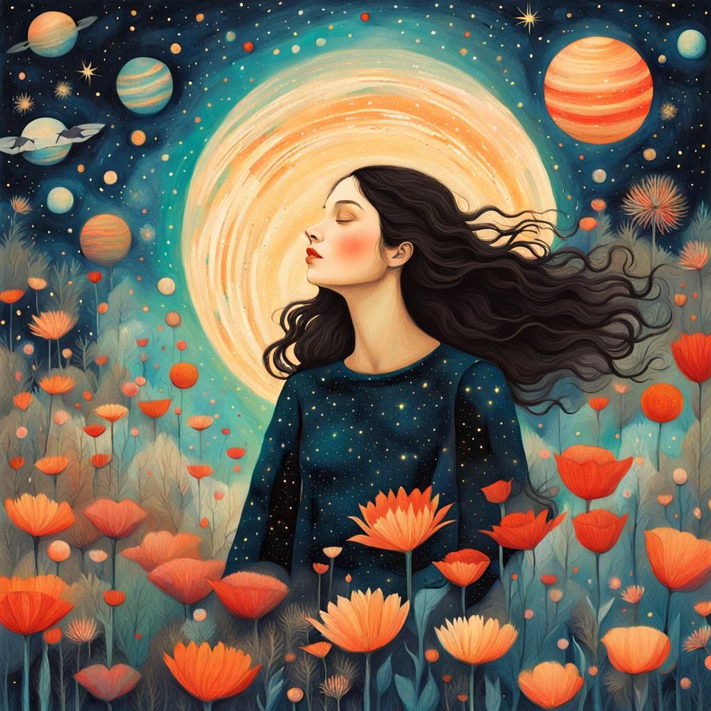 Dreamy Whimsical Girl in Infinite Galaxy