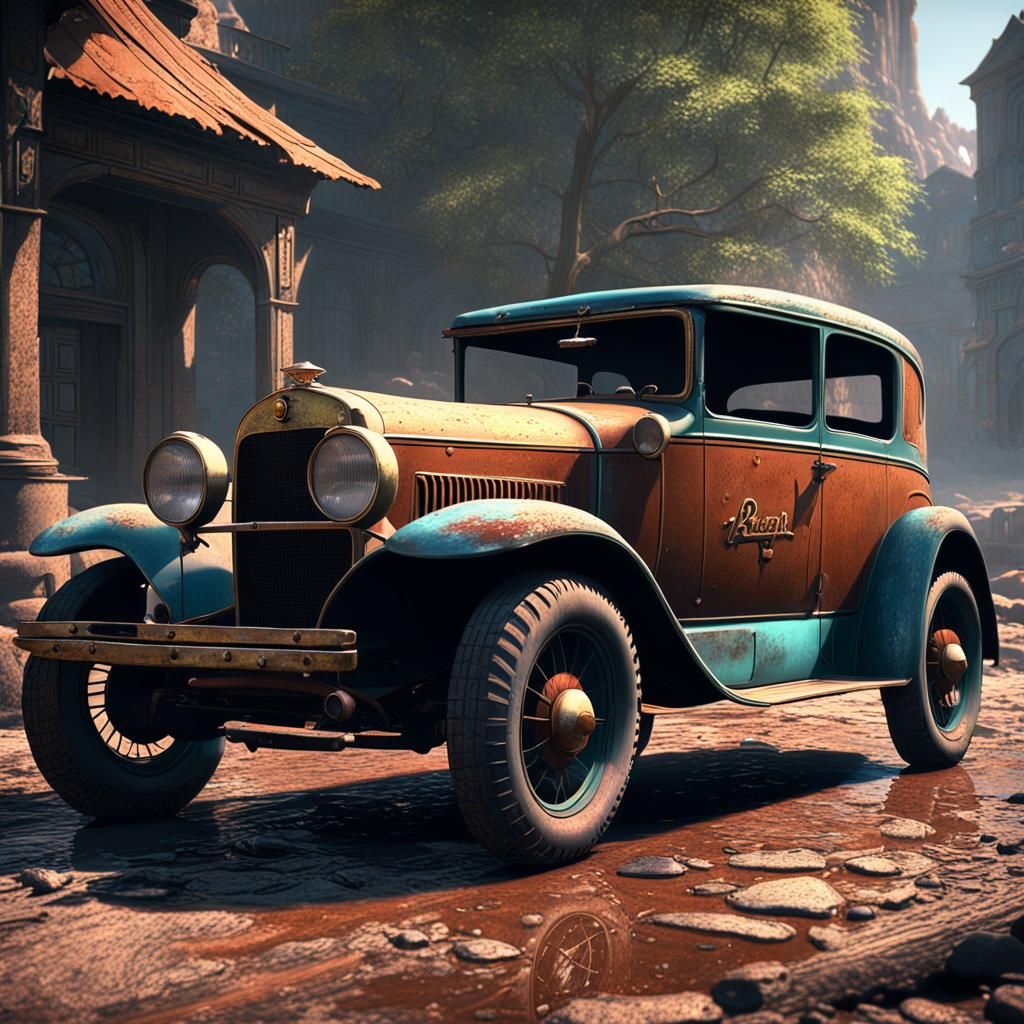 Vintage Car with Rust: Detailed Matte Painting