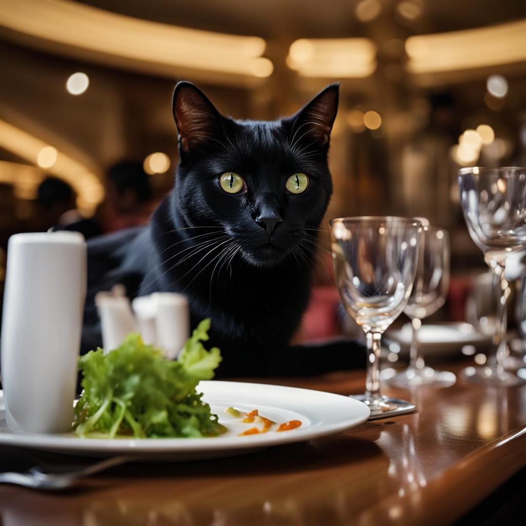 Black Cat Fine Dining Portrait in Studio Lighting