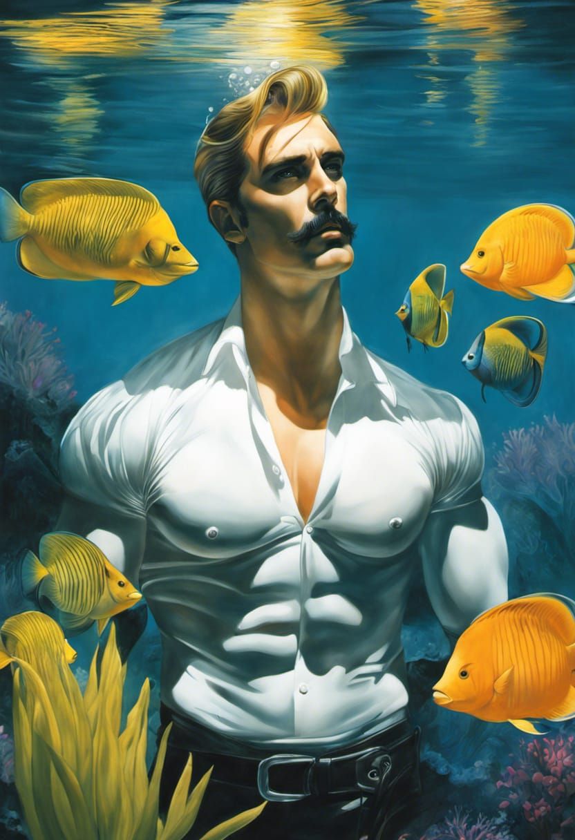 Underwater Gothic Male Portrait in Acrylic Style