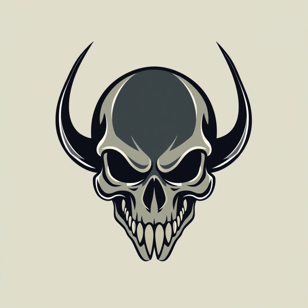 Stylized Skull Logo with Winged Horns