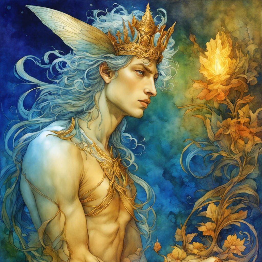 Detailed Fairy King Illustration Inspired by Arthur Rackham