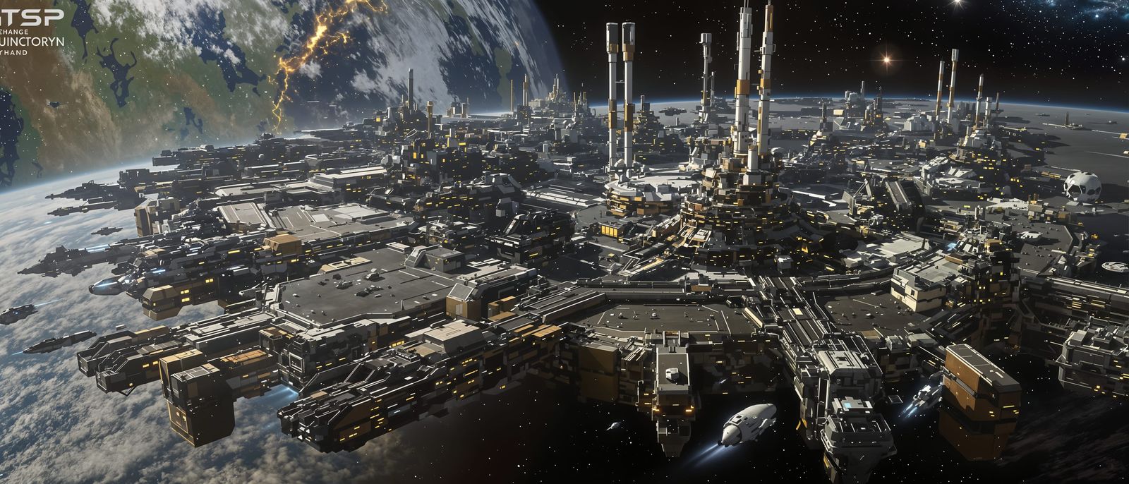 Epic Orbital Shipyard in Gritty Sci-Fi Style