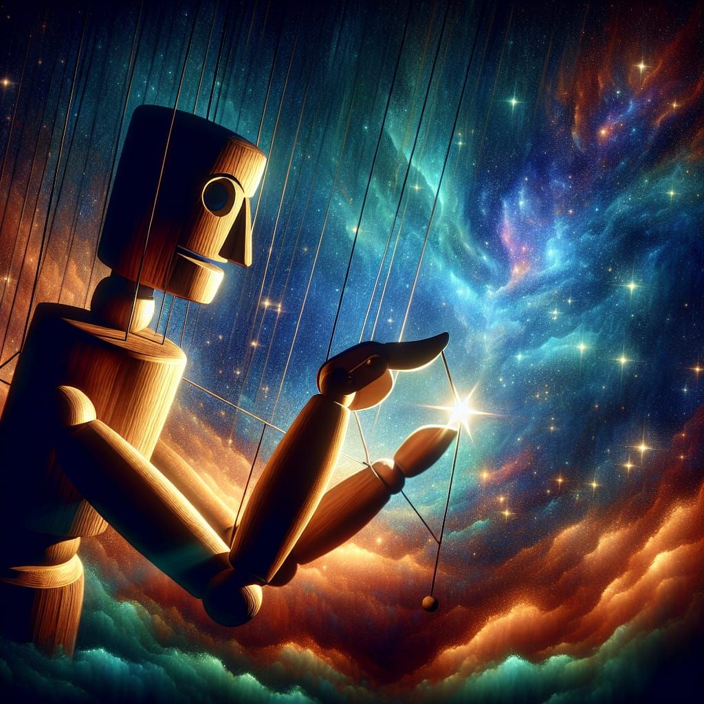 Wooden Marionette Wishes Upon a Star in 3D