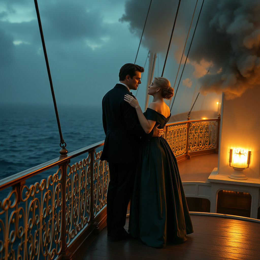 Titanic's Jack and Rose: Cinematic Golden Hour Embrace