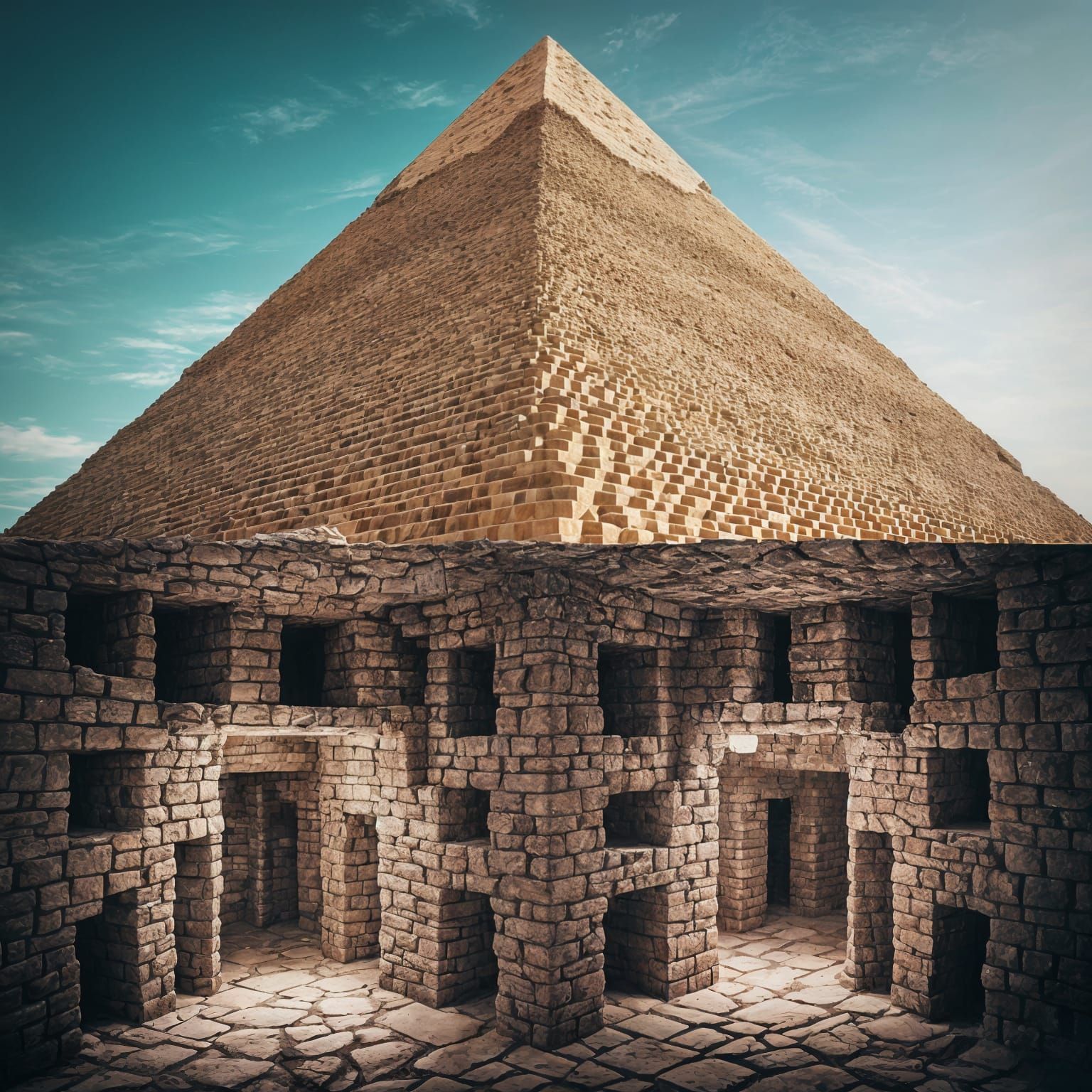 Surreal Hyperrealistic Ground-Level View of the Great Pyrami...
