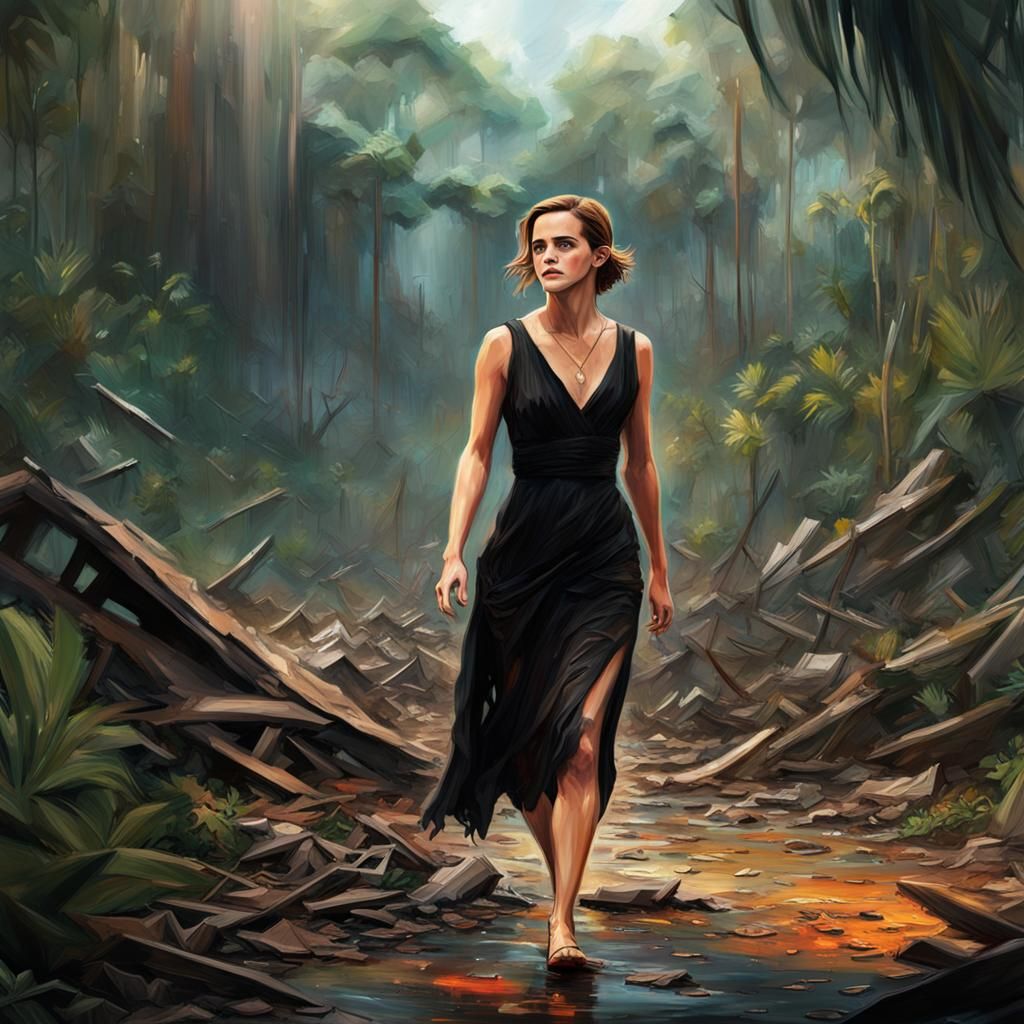 Plane Crash Survivor in Jungle, Hyperrealistic Art