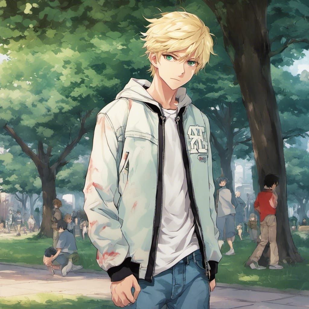 Anime Style Teenager in Letterman Jacket