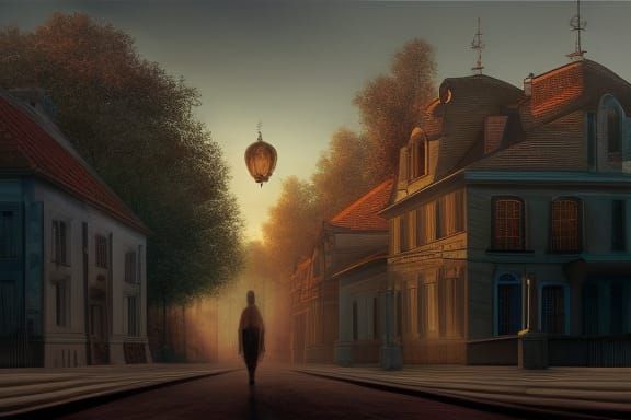 Dystopian Steampunk Cityscape at Sunset