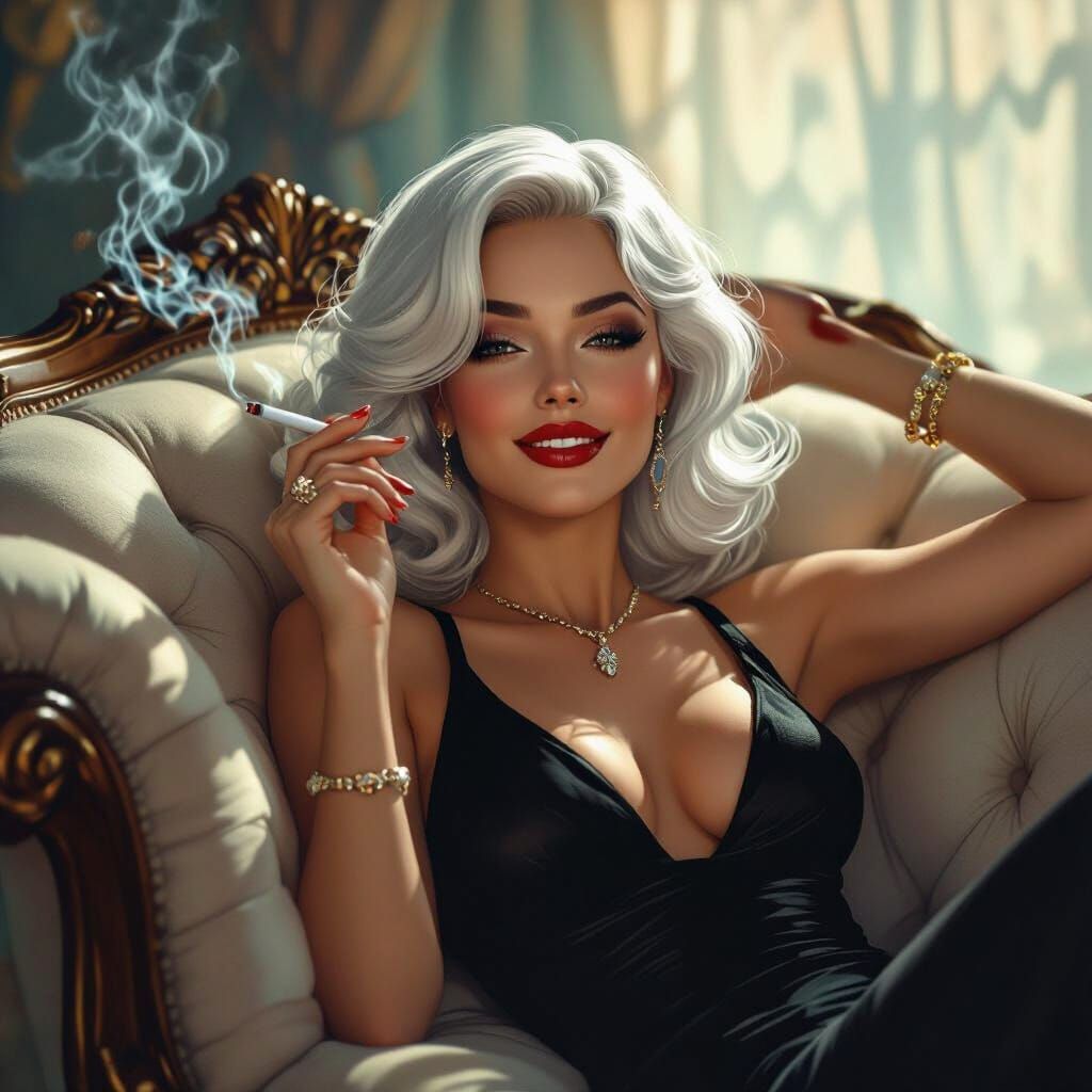 Platinum Haired Woman in Vintage Noir Film Style