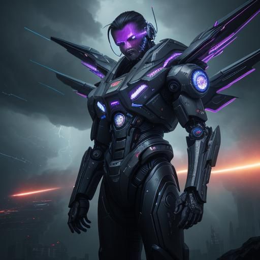 Cybernetic Stormlord in Neon-Lit Turbulence