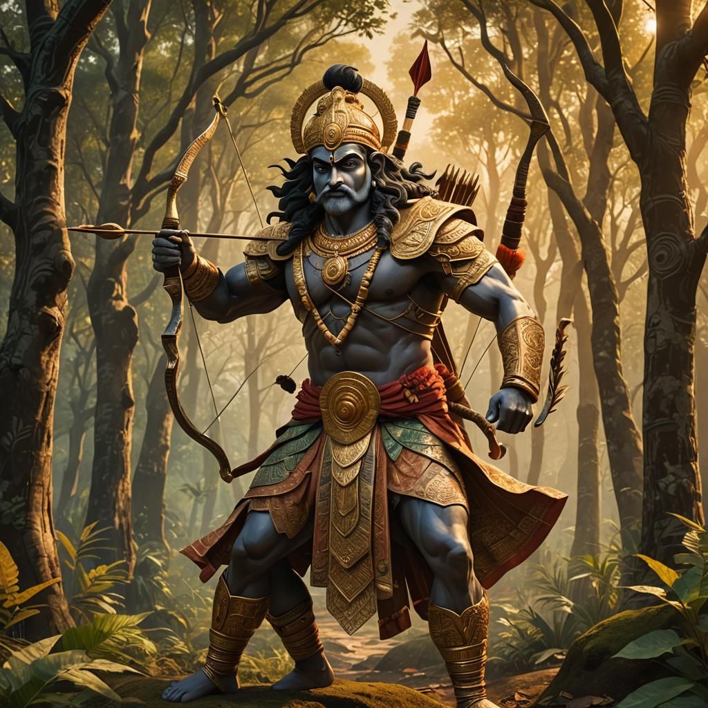 Shree Ram Aiming Arrow in Indian Folk Art Style