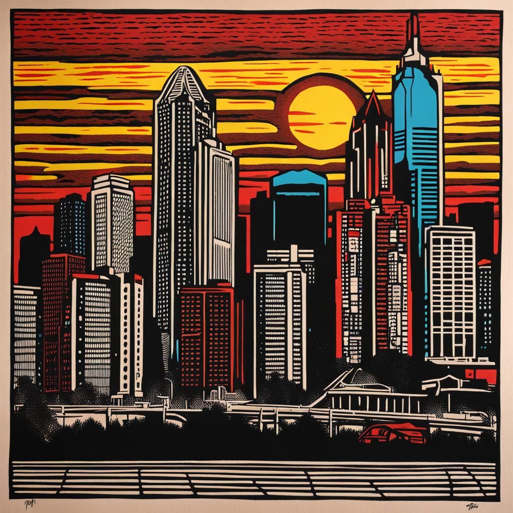 Atlanta Skyline in Four-Color Screenprint Style