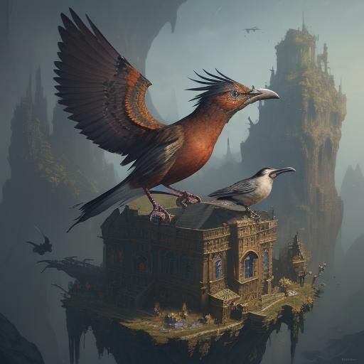 Fantastical Bird Family in Detailed Matte Painting