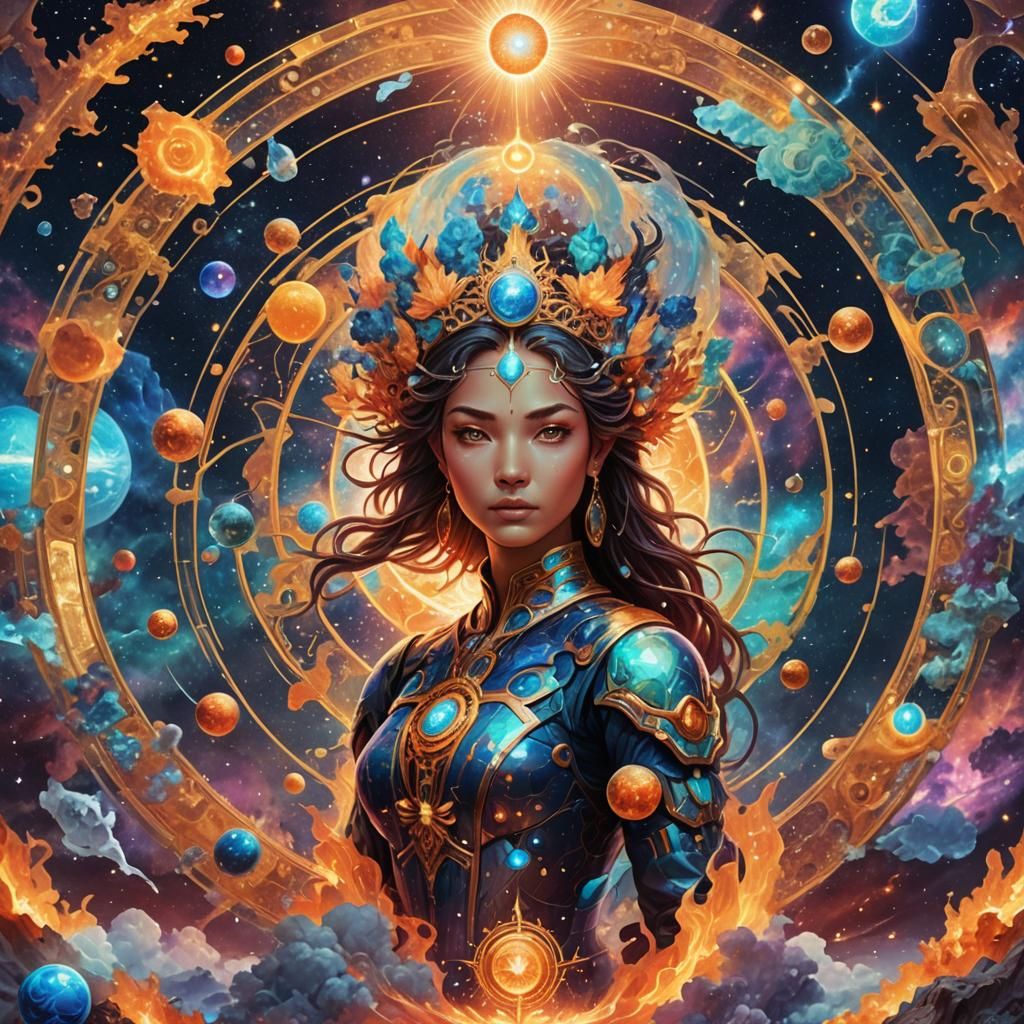 Cosmic Four Elements: Holographic Astral Illustration