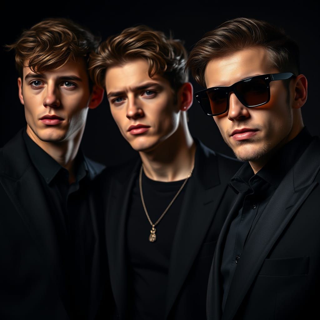 Three Handsome Men Exude Confidence in Sleek Black Attire
