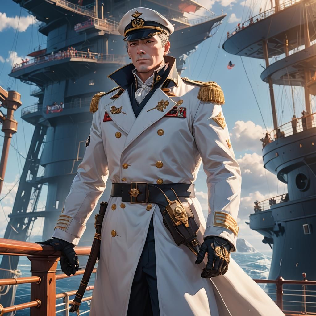 Anime Captain on Ocean Liner in 3D