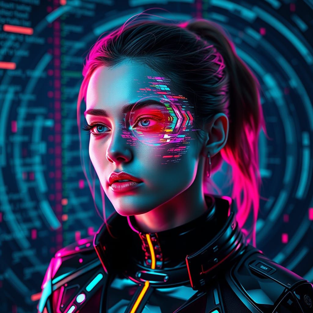 Pixelated Woman in Cyberpunk Style