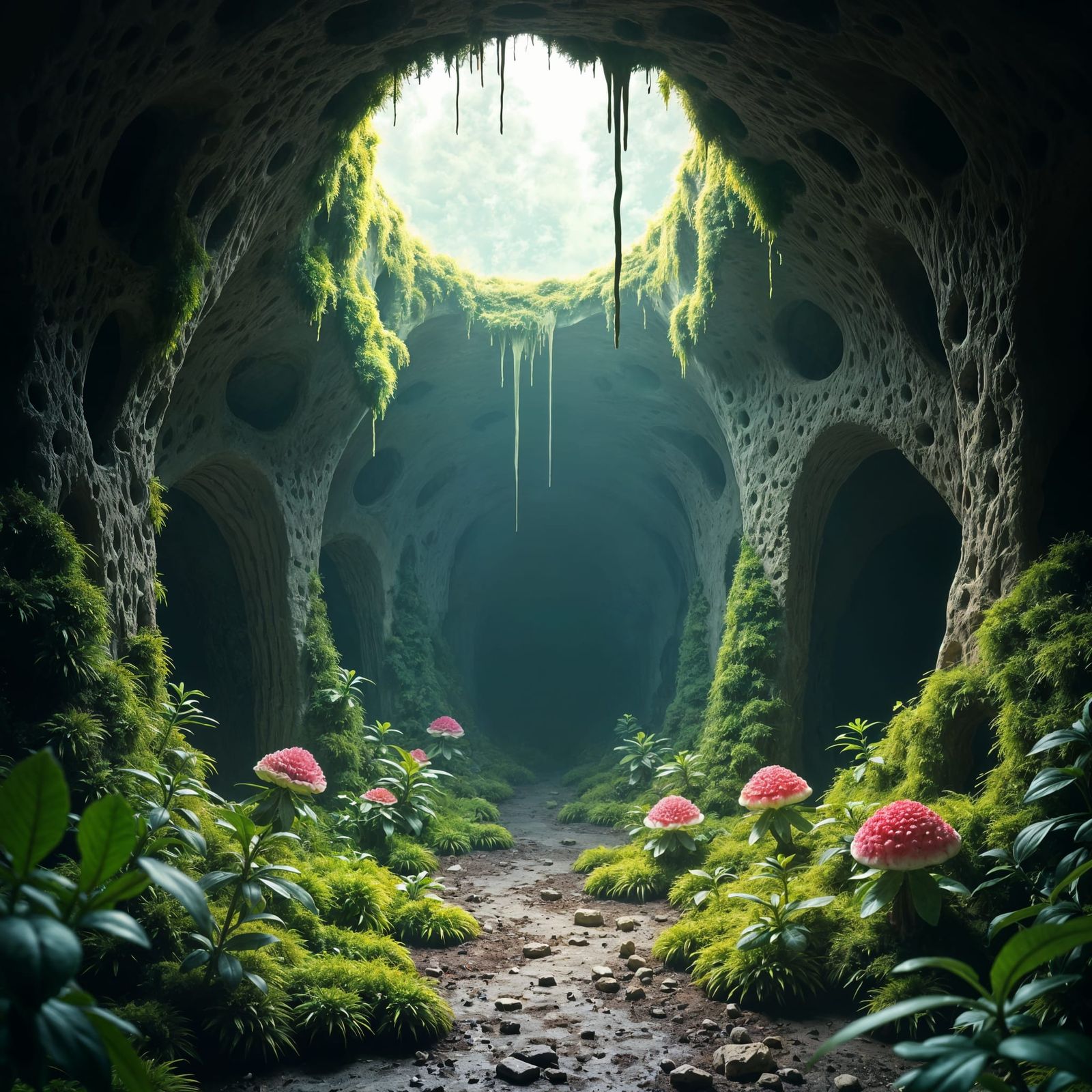 Creepy Subterranean World with Watching Foliage