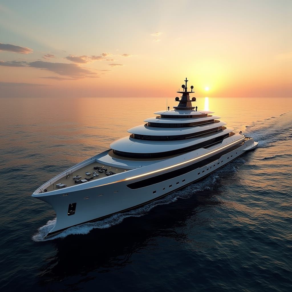 Futuristic Catamaran at Sunset in Cinematic Style
