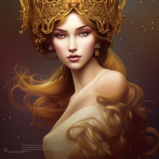 Hyperrealistic Portrait of a Young Queen with Crown