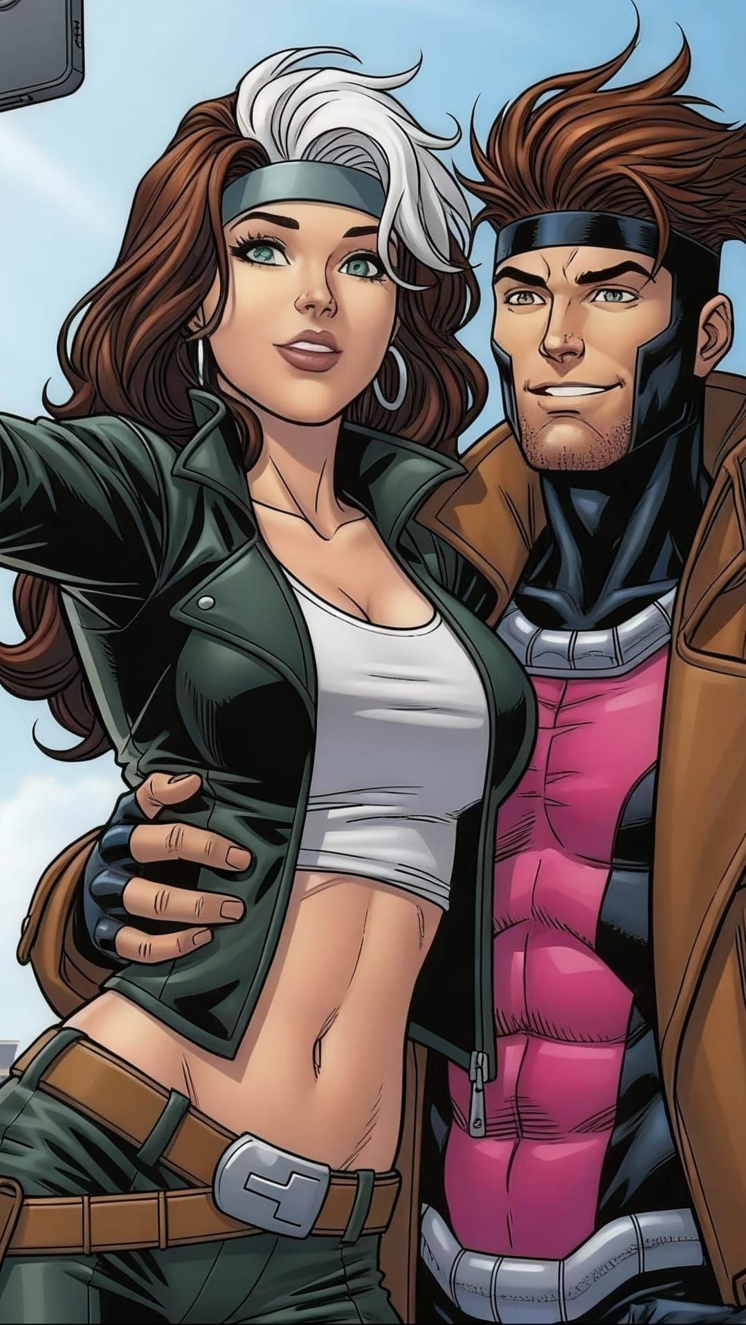 Rogue and Gambit Selfie at Eiffel Tower in Jim Lee Style