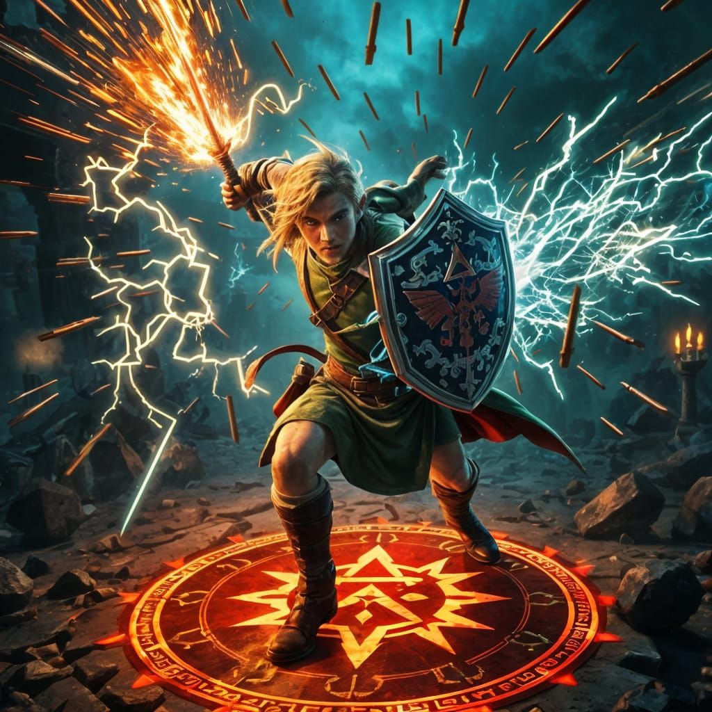 Epic Zelda Hero Defends Castle in Cyberpunk Style