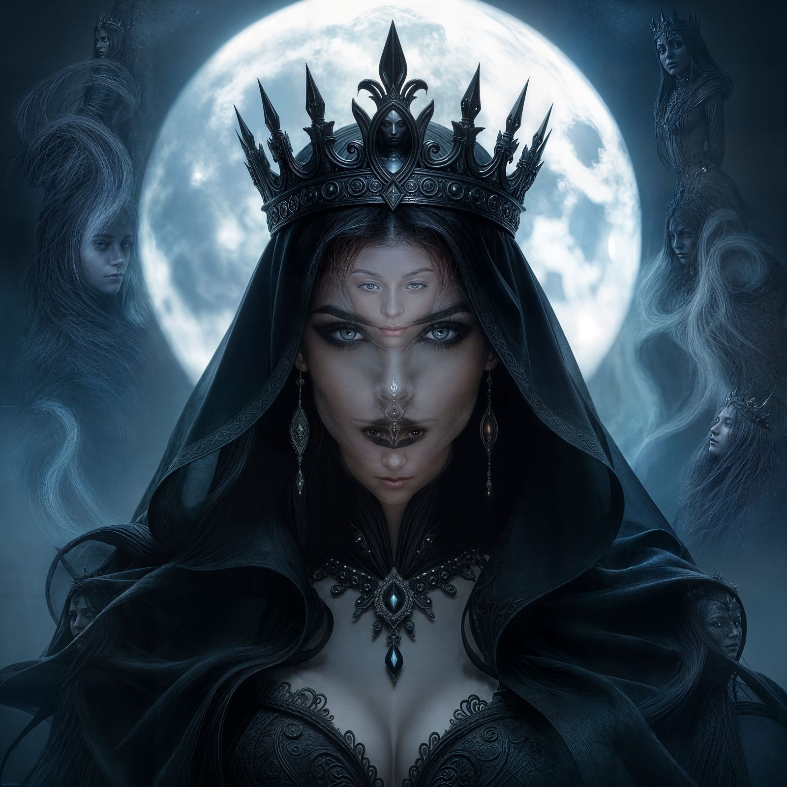Mysterious Queen in Obsidian Crown, Dark Fantasy Art
