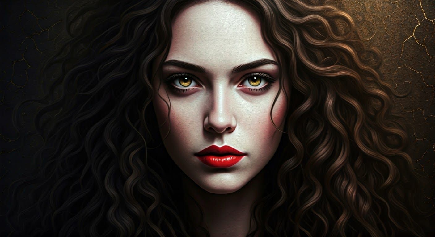 Woman Emerging from Shadows in Detailed Oil Painting