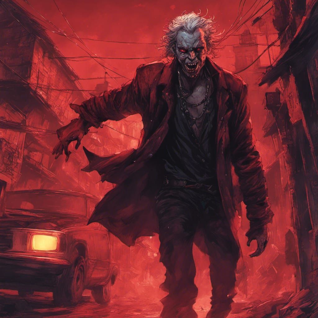 Gangrel Chasing Human in a Red Lit Slum