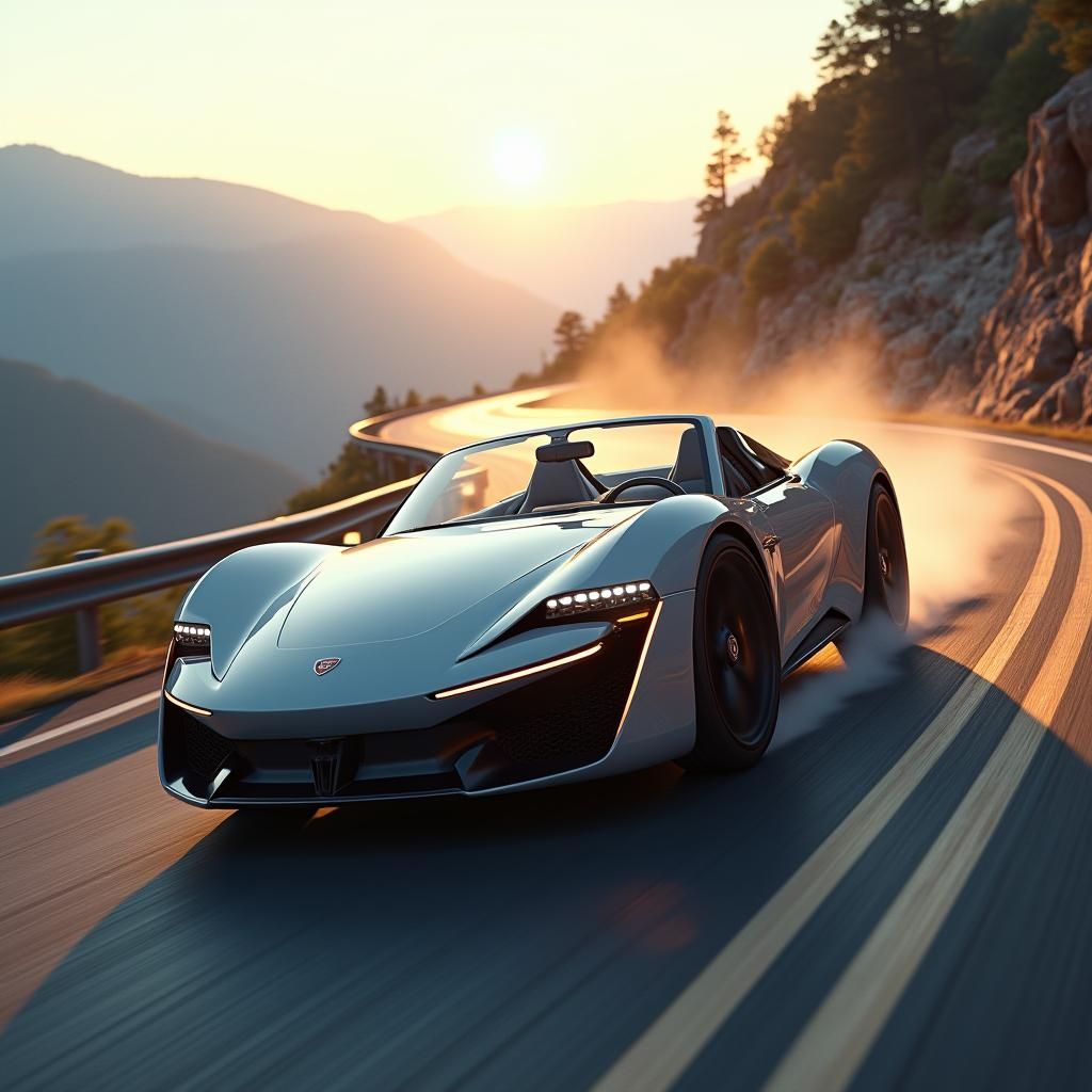 Sleek Roadster Races Down Mountain Road