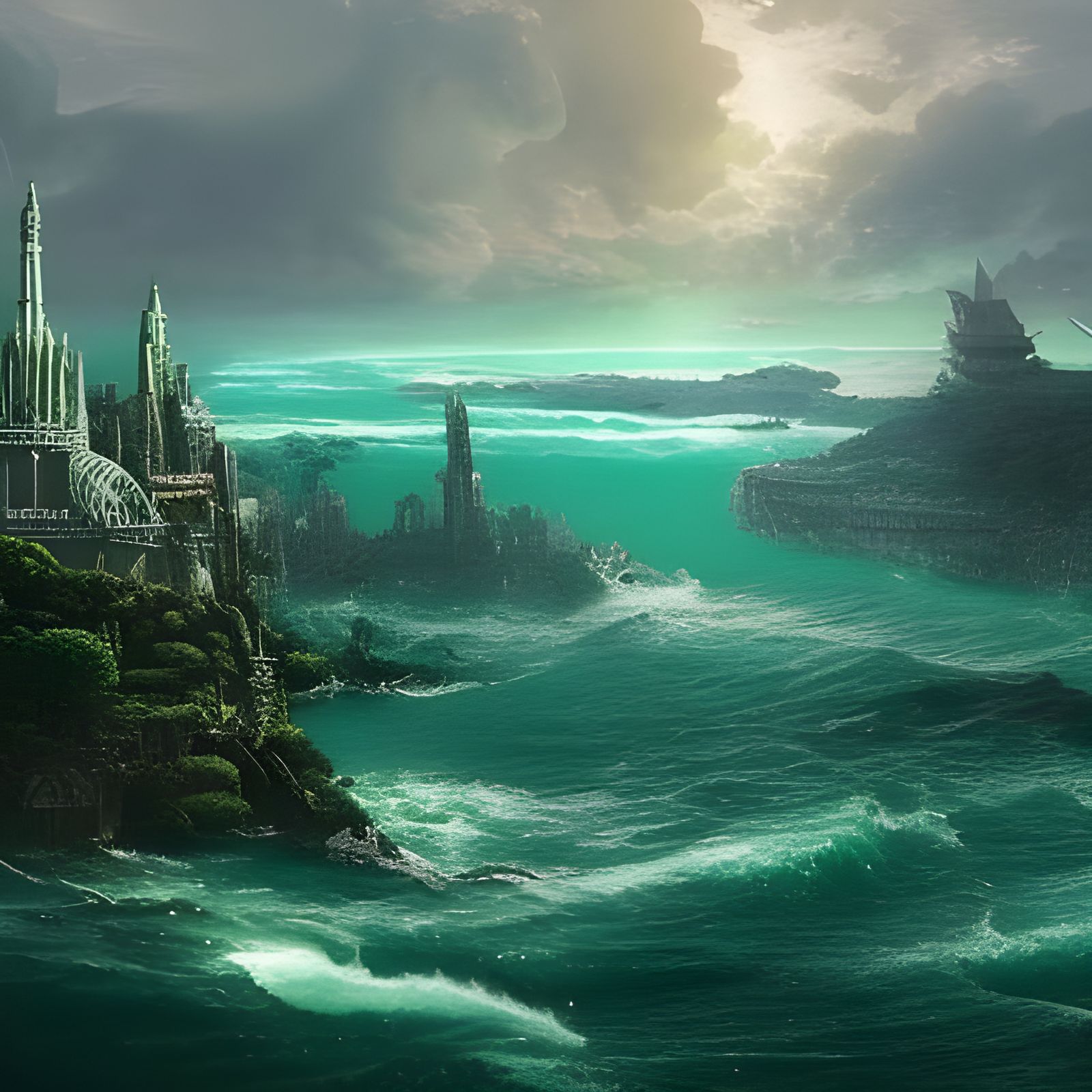 Divine City Beside a Deep Green Ocean