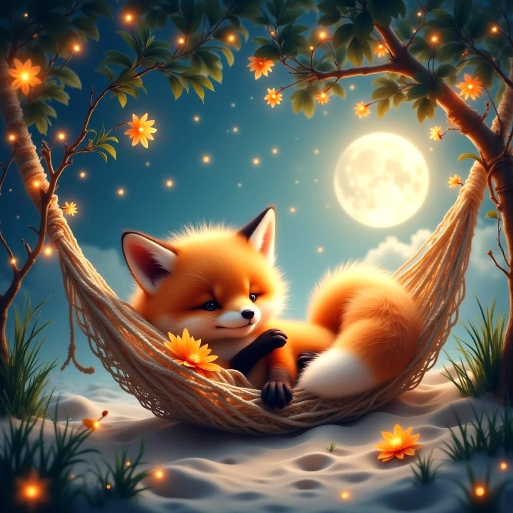 Chibi Fox Relaxing in Hammock on Bali