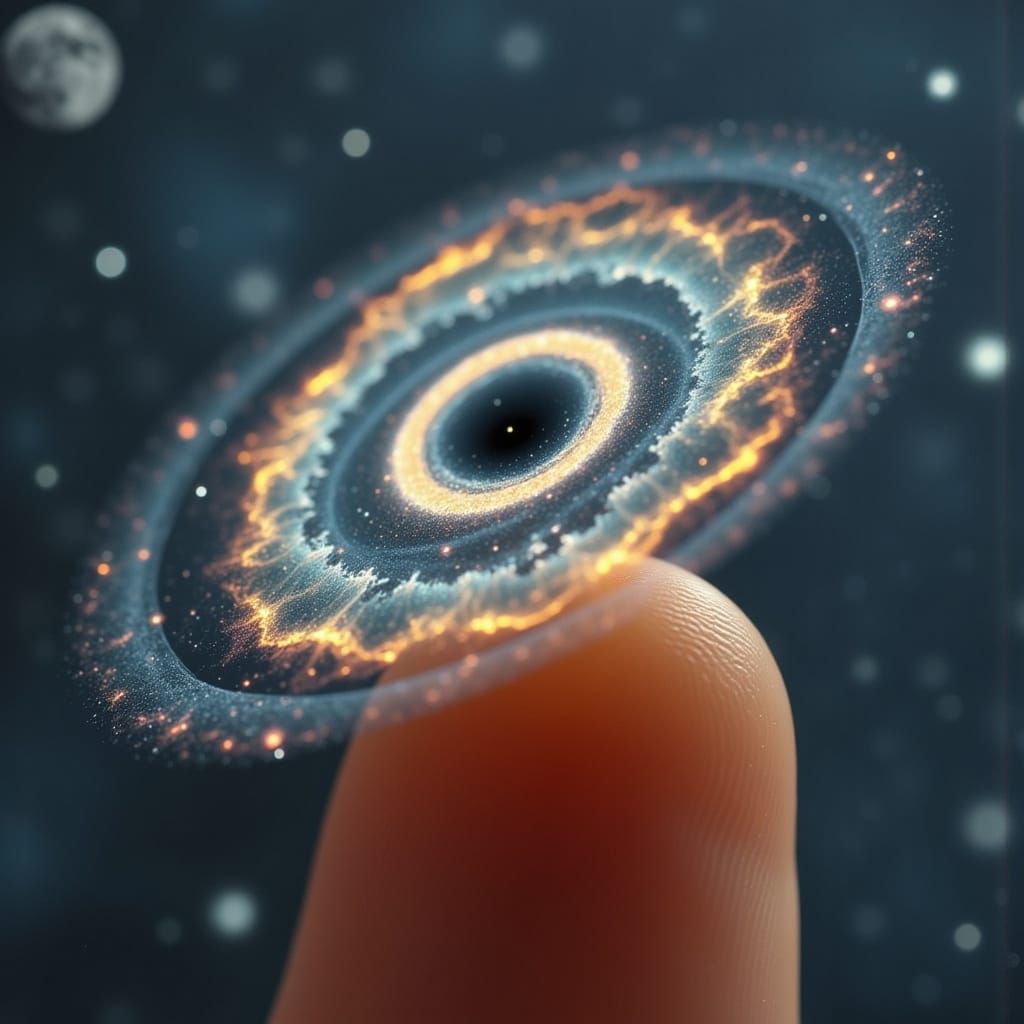 Swirling Galaxy on Fingertip in Deep Space