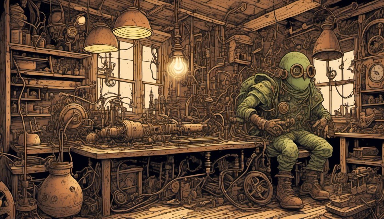 Steampunk Masked Zucchini in Grunge Comic Style