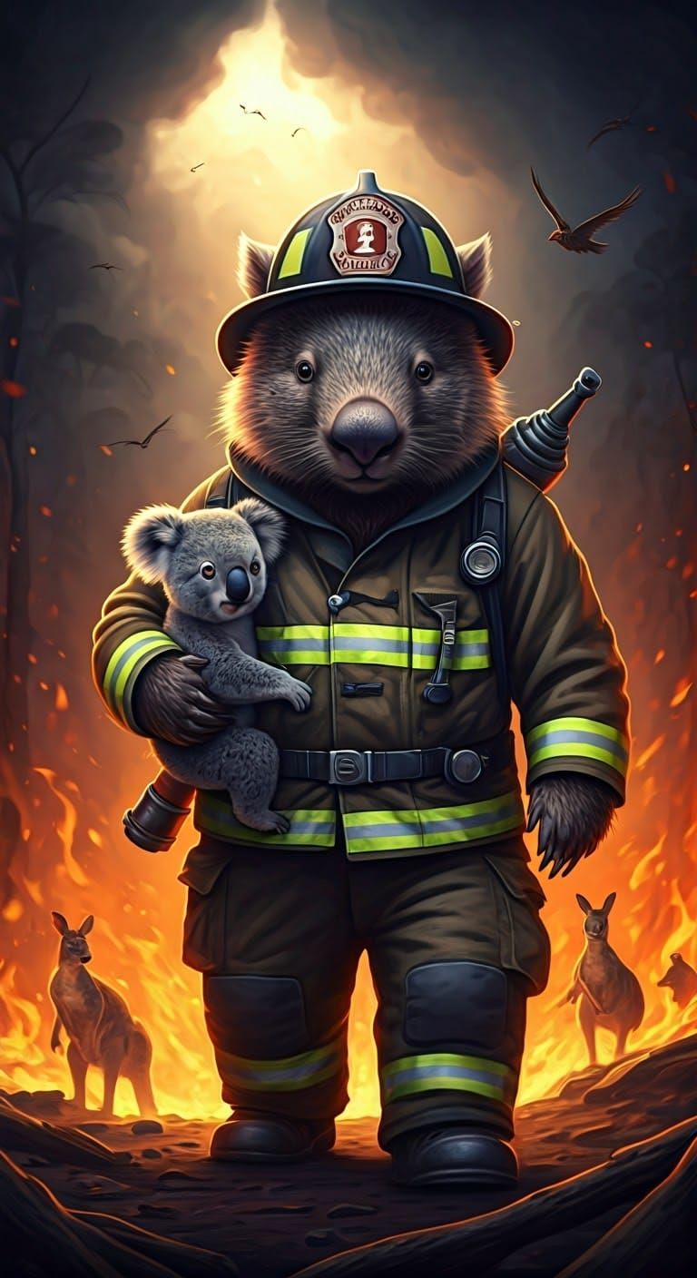Heroic Wombat Firefighter Rescues Animals from Blazing Fores...