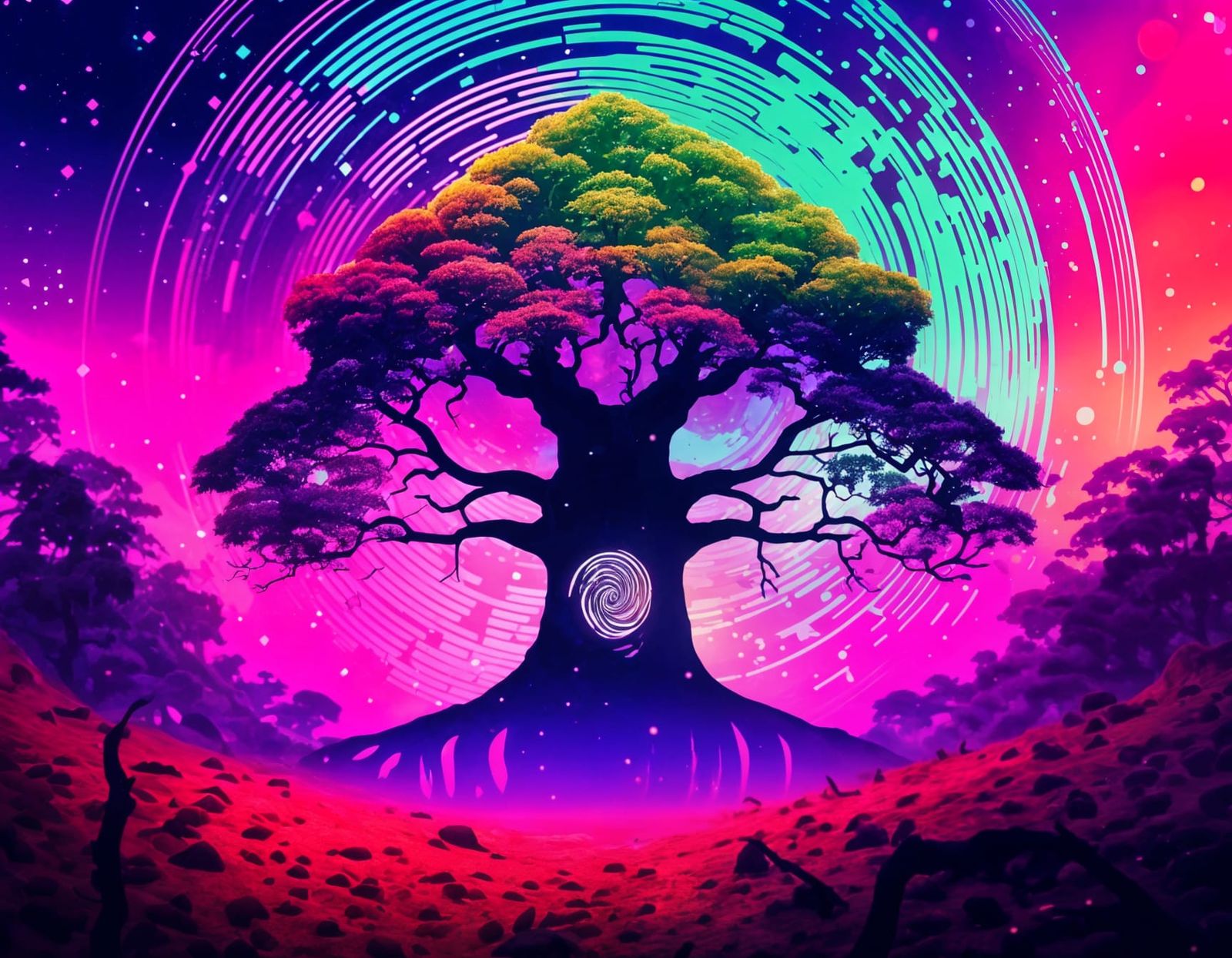 Mystic Grove: Minimalist Surreal Glitch Art