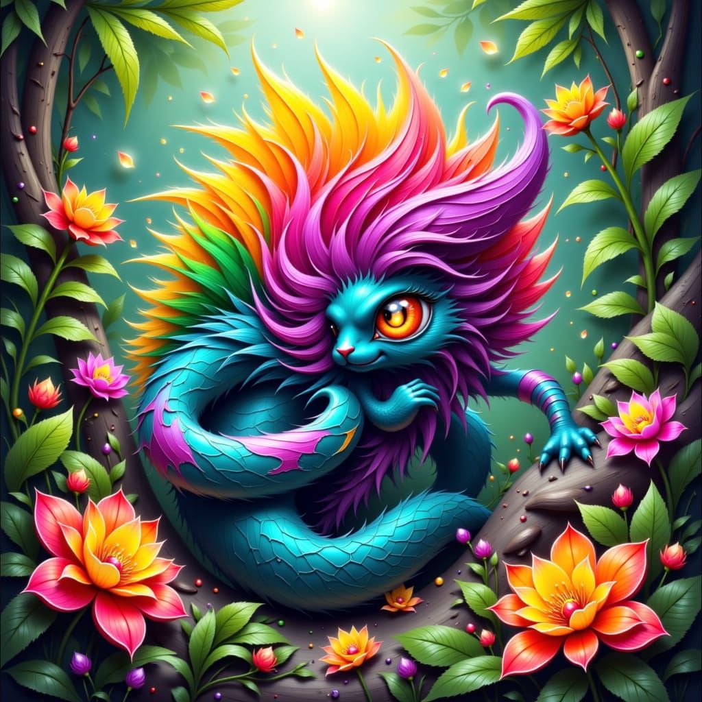 Vibrant Jungle Elemental with Exotic Flowers