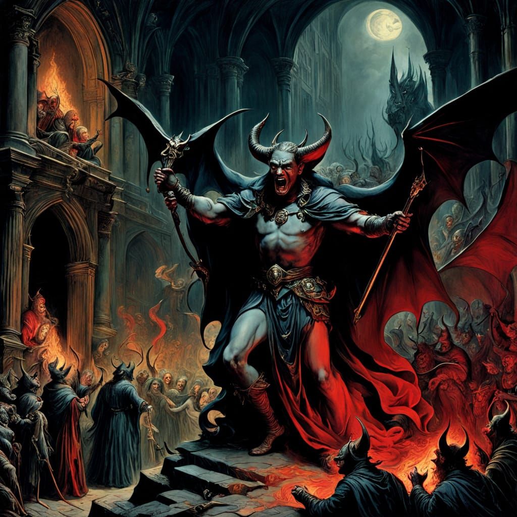 Faust's Pact: A Gustave Doré Inspired Lithograph