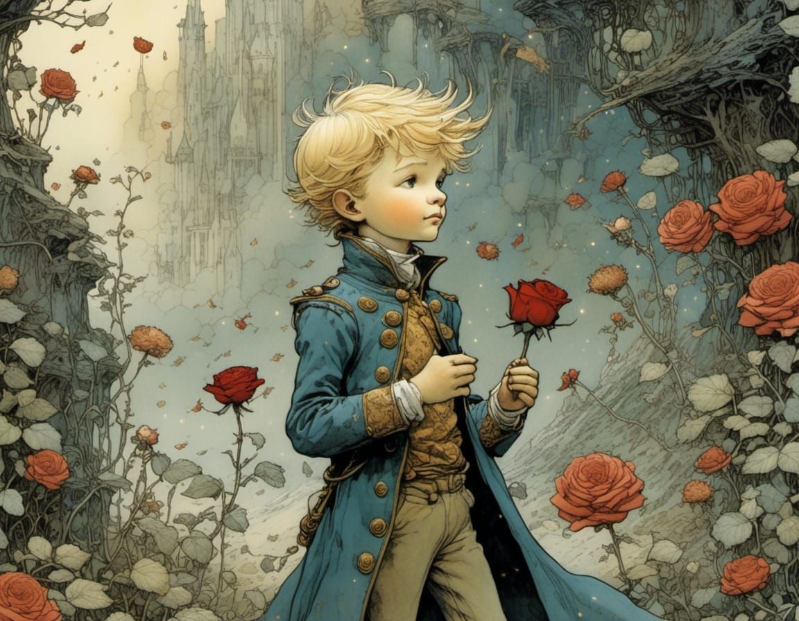 The Little Prince and His Rose Illustration