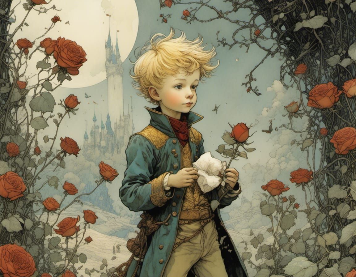 The Little Prince and Rose: Intricate Fantasy Art