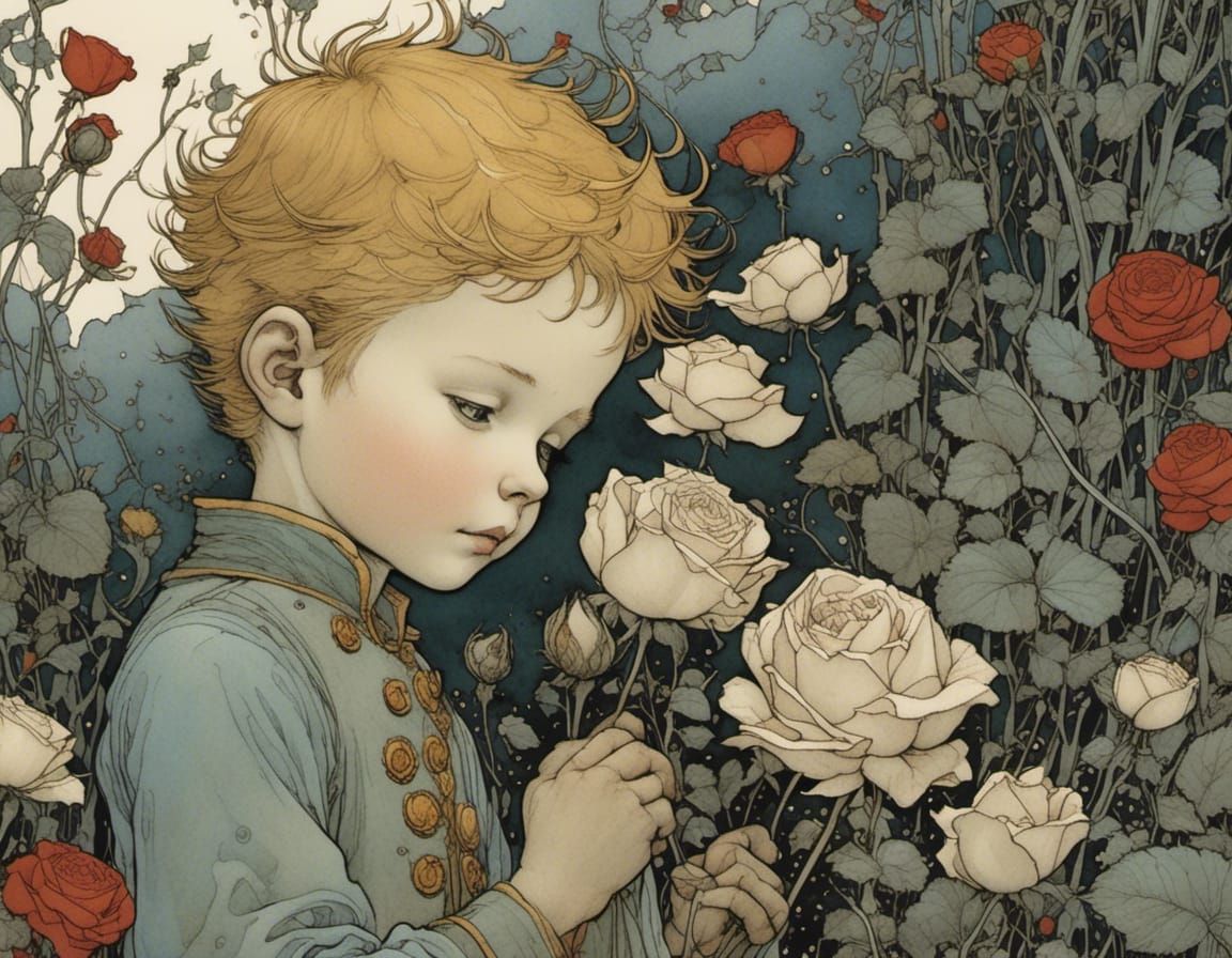 The Little Prince and Rose Illustration