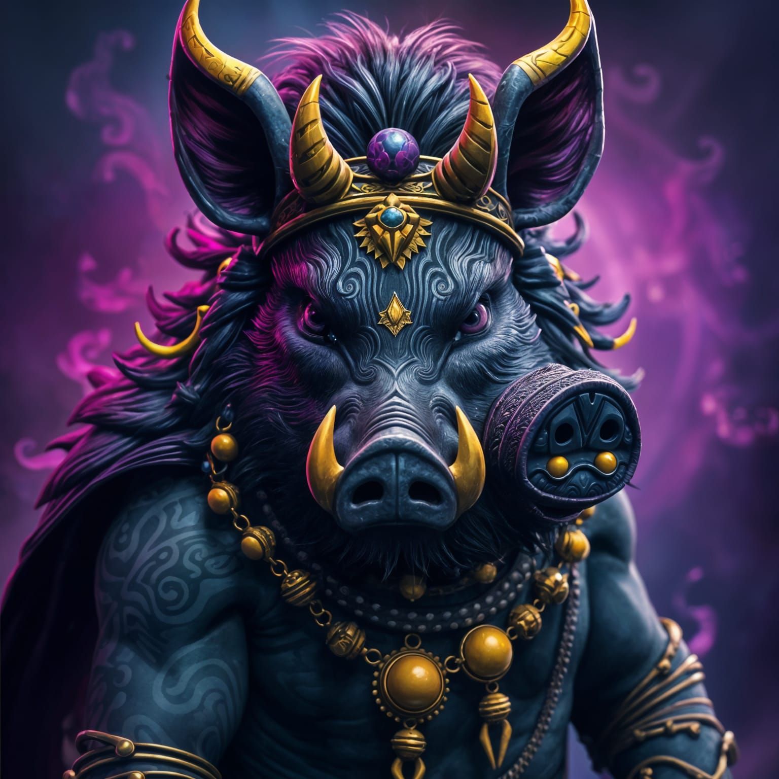 Tribal Boar-Shaman: Dark Fantasy Concept Art