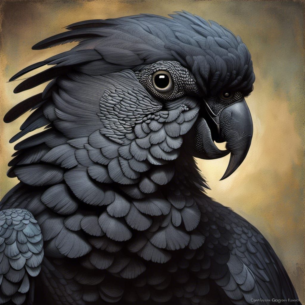 Intricate Black Cockatoo Head Close-up