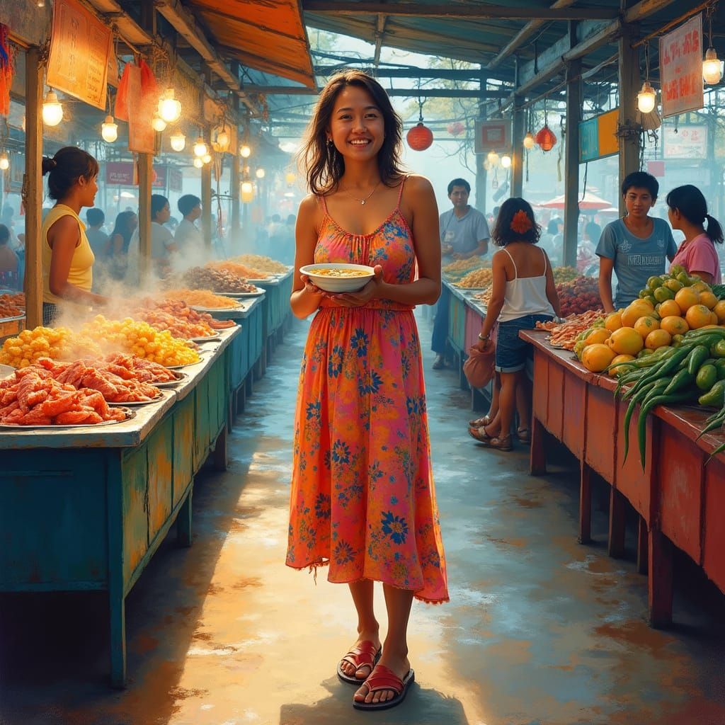 Vibrant Food Court Scene in Phuket, Thailand