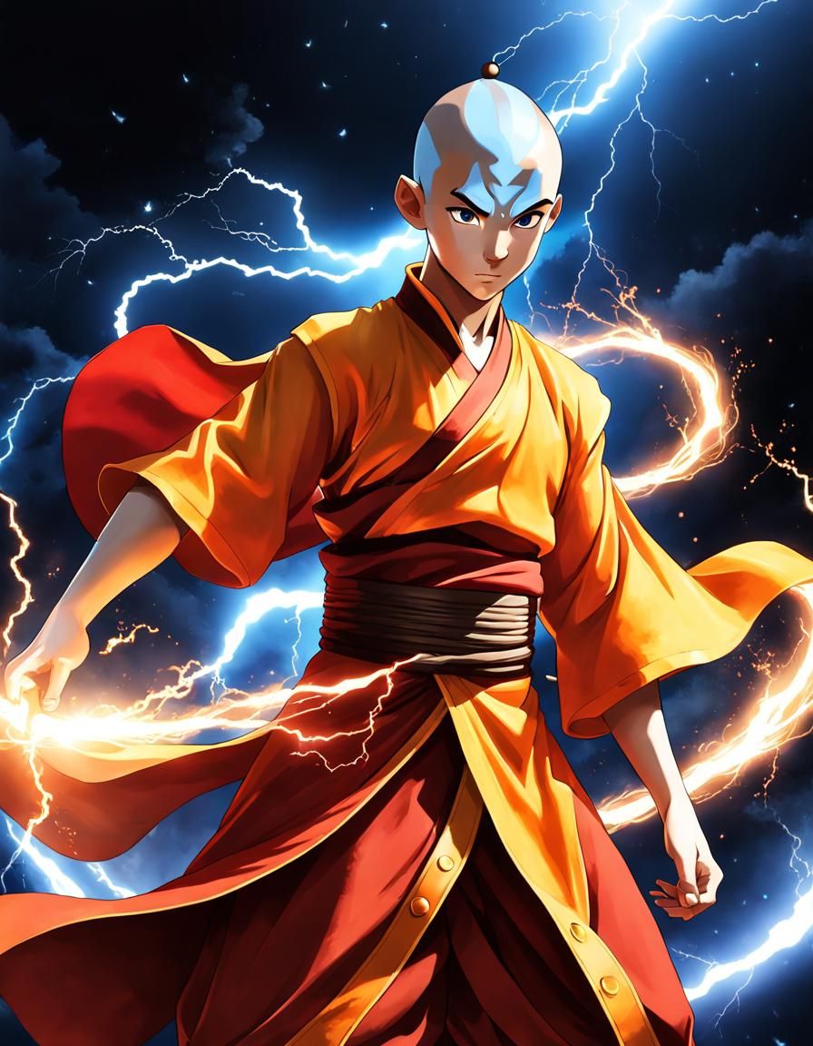 Avatar Aang in Massurrealist Style with Lightning