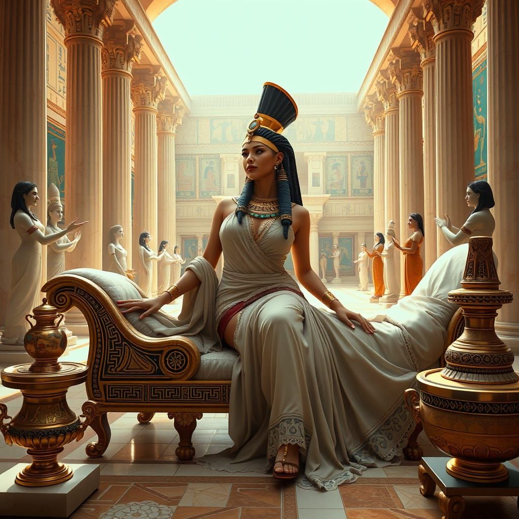 Ancient Egyptian Noblewoman in Opulent Atrium Setting