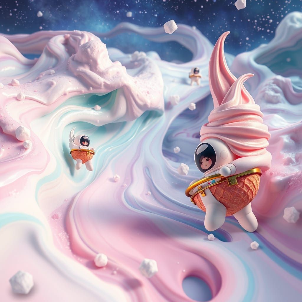 Celestial Ice Cream River in Hyperrealistic Style