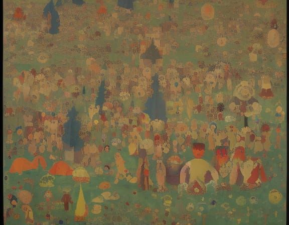 Fantastical Scene in Naive Art Style